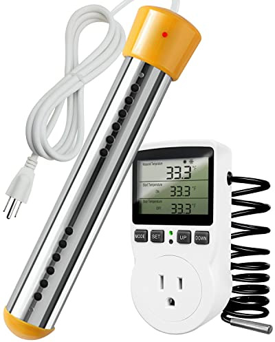 1500w Immersion Water Heater, Electric Submersible Water Heater with Thermostat Temperature Controller and 304 Stainless Steel Guard, Anti-scalding Heater for Bathtub, Timer Pool Heater Above Ground