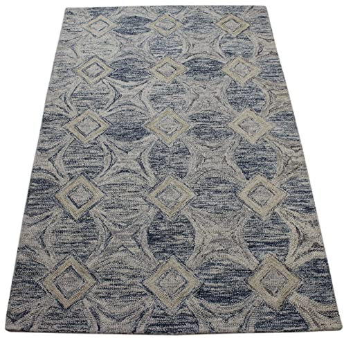 Teppich 100% Wolle Beige Blau Orientteppich 150X240 cm Handgetuftet MH947