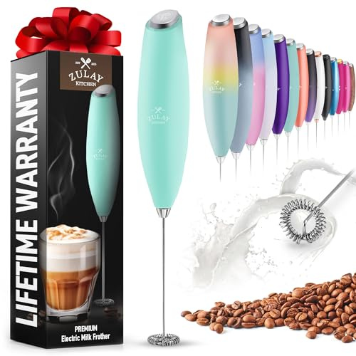 Zulay Powerful Milk Frother for Coffee with Upgraded Titanium Motor - Handheld Electric Whisk, Milk Foamer, Mini Mixer & Coffee Blender for Frappe, Latte, Matcha, No Stand - Mint