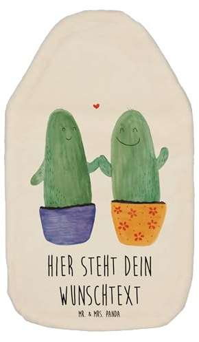 Mr. & Mrs. Panda Personalisierbare Wärmflasche Kaktus Liebe - Weiß