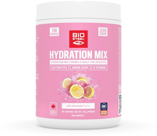 BIOSTEEL Zero Sugar Hydration Mix, Great Tasting Hydration with 5 Essential Electrolytes, Pink Lemonade, 100 Servings per Tub