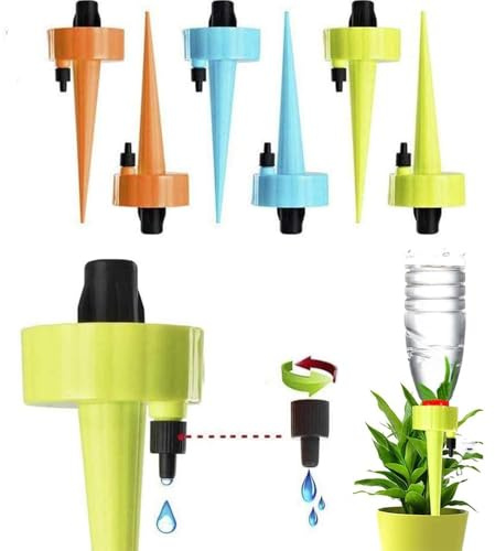 Self Watering Spikes,Plant Waterer,New Upgraded Plant Watering Devices, Automatic Vacation Drip Irrigation Watering Bulbs Globes Stakes System with Slow Release Control Valve Switch (6Pcs)