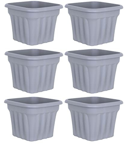 40cm Plastic Garden Planters, 25L Square Garden Plant Pot, Bulk Buy Large Plant Pots Outdoor for Nursery Aloe Orchid Seedlings Sapling Box made in UK [Pack 6 X Grey]