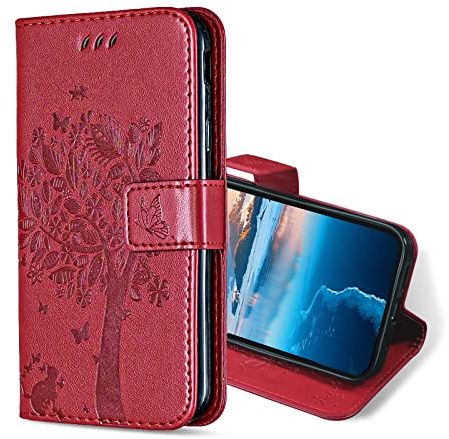 KANVOOS Handyhülle für iPhone 13 Mini Hülle, PU Leder Schutzhülle mit Kartenfach, Flip Case Klappbar Stoßfeste Hülle für iPhone 13 Mini (Rot)