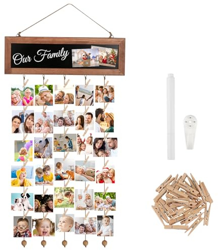XIEJ Family Portafoto da Parete, Portafoto da Parete Multiplo, Indispensabile per il Tuo Soggiorno, Camera da Letto, Dormitorio, Anche in Ufficio ecc, Con 30 Mollette e 5 Filo