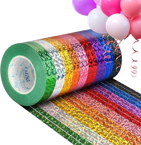 18 Rollen Geschenkband Ringelband Set, 5mm Bunten Luftballons Geschenkbänder, Schleifenband Bunt, Glitzer Bastelband Ballonband zum Weihnachten Hochzeit Florist Party Deko