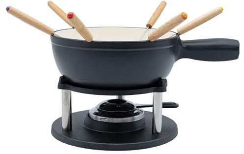 osoltus Fondue | Käsefondue | Fleischfondue Set Gusseisen 6 Personen Emaillie dunkelgrau