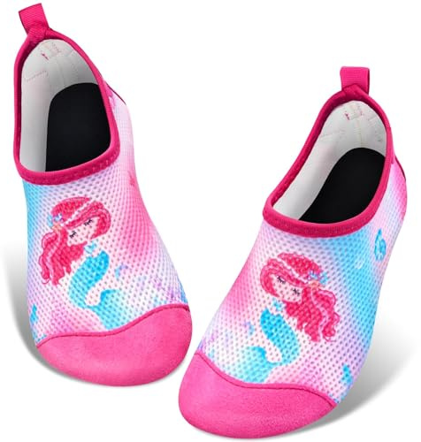 WAWSAM Water Shoes for Kids Mermaid Beach Shoes Quick Dry Girls Lightweight Soft Mesh Toddler Non-Slip Barefoot Aqua Shoes for Pool sea Surf Diving
