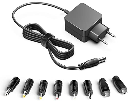 HKY Alimentatore Universale Caricatore 5.25V, Adattatore CA 5V 2A Caricatore AC 240V a DC5V 2000mA 1500mA 1000mA 500mA per spina CC Convertitore da 5 volt Convertitore Adattatore CA CC con 8 punte