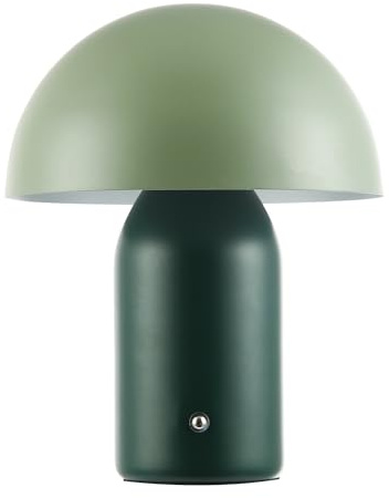 Happy Homewares Modern Rechargeable Mushroom Table Lamp in Forest and Olive Green - USB-C Cable Included | 3-Step Touch Dimmer | 3600mAh Power | 3w 3000k LED