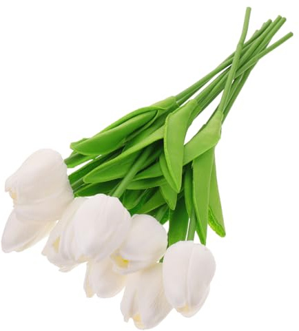 Levemolo 10pezzi Bouquet Di Tulipani Finti Fiori Artificiali Per Decorazioni Casa Matrimonio E Fotografia Tulipani Pu Realistici Bianco