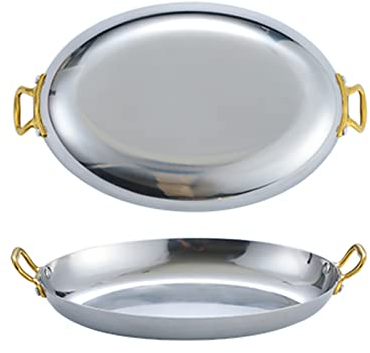 LBLFEBD Oval Spanish Paella Pan Stainless Steel Oval Serving Platter with Double Handle - Fish Plate Seafood Plates Crawfish Dishes Steak Plate Cutlery Fruit Tray Holder for Dessert Meat Sushi