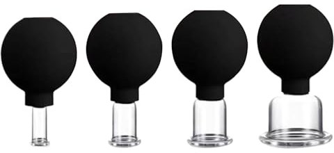 Facial Cupping Cups 4Pcs Glass Face Cupping Kit Strong Suction Cupping Therapy Set Household Vacuum Cupping Set for Massage Body Face, Black