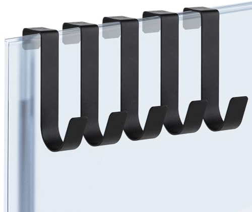 COMNICO Lot de 5 crochets de porte de douche, crochets de serviette sur porte en verre sans cadre de 2,1 cm, crochets robustes en acier inoxydable pour accrocher peignoirs, vêtements, brosse noire