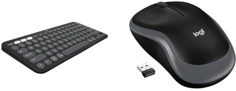Logitech Pebble Keys 2 K380s, Multi-Device Bluetooth Wireless Keyboard with Customisable Shortcuts & M185 Wireless Mouse, 2.4GHz with USB Mini Receiver, 12-Month Battery Life, 1000 DPI Optical