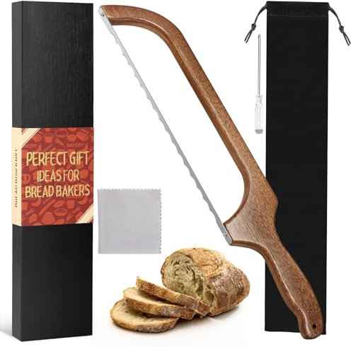MOTAIPEAK Bread Bow Knife for Homemade Sourdough, 15.5 Sapele Wood Serrated Knife, Premium Stainless Steel for Bread, Bagels, Fruits, Adjustable for Left and Right Hand Use