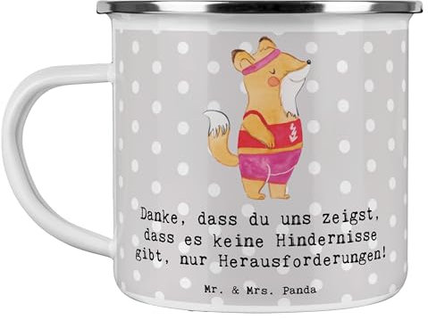 Mr. & Mrs. Panda Camping Emaille Tasse Leichtathletik Trainerin Inspiration - Geschenk, Emaille Becher, Glaube, Bestzeiten erreichen, Emaille Becher