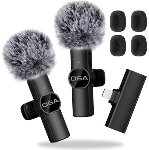 OSA Lavalier - Mini Microfono Wireless per iPhone, Registrazione Video, YouTube, Intervista, Vlog (per iPhone 14 e Precedenti) - 2 Microfoni Inclusi