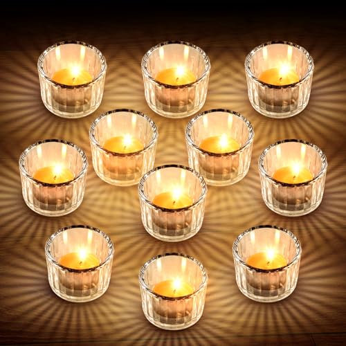 Vegena Lot de 12 Photophores en Verre, Mini Porte Bougie, Bougeoir Transparent pour Décoration De Table, Salon, Mariage, Noël, Fête