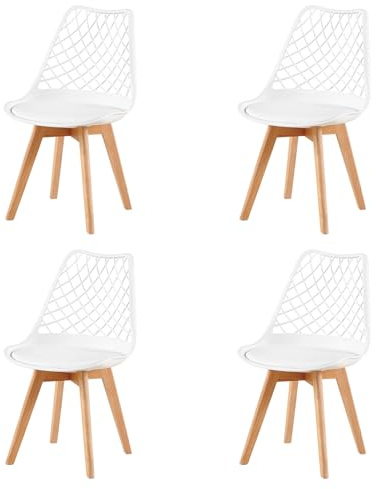 EGGREE 4er-Set Skandinavische AusgehöHlte Esszimmerstühle SGS GeprüFt, Set of 4 Gepolsterte HerausgehöHlt KüChenstüHle Retro BüRostüHle, Beine Aus Massiver Buche - Weiß