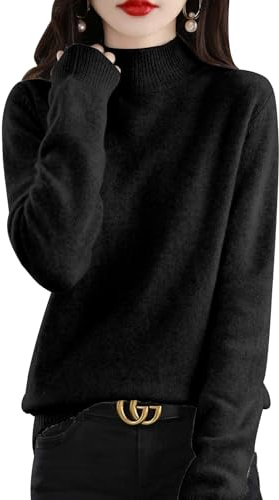 CheChury Women Cashmere Jumpers Ladies Jumpers Sweaters for Women Turtle Neck Tops Solid Color Soft Warm Pullover Autumn Knitted Jumper Thick Loose Jumpers for UK Winter,Black,S
