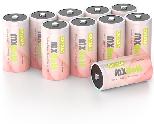 MXBatt CR123A 3V Batterien Lithium, 1700mAh, 10 Stück, High Power | 10 Jahre Haltbarkeit, Taschenlampen, Sicherheitssensoren, Bewegungsmelder, Alarmanlagen, Nachtsichtgeräte