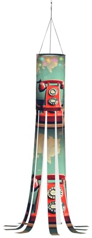 England UK Retro London Telephone Print Halloween Windsock - Festive Fall Decor Ghost Design - Outdoor Ghost Decorations