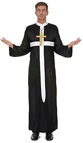 DEGUISE TOI - Déguisement prêtre croix blanche homme - Robe - S - - Déguisements adultes - 100% Polyester - Lavable à la main - Carnaval