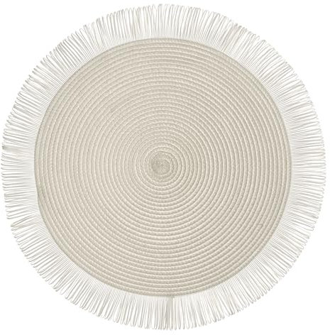 Baroni Home Set de 6 Manteles Individuales Redondos de Paja Sintética Colorida, Manteles para Plato, Mantel Americano para Desayuno, Diámetro 38 cm, Blanco