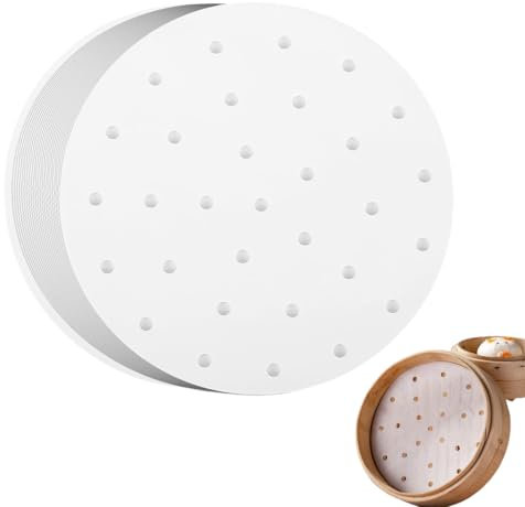 WUSJCOF 100 unidades Papel Dim Sum, antiadherente, para vaporeras de bambú, freidora de aire, vaporera, Air Fryer, papel de horno redondo perforado de bambú (Ø 20 cm)