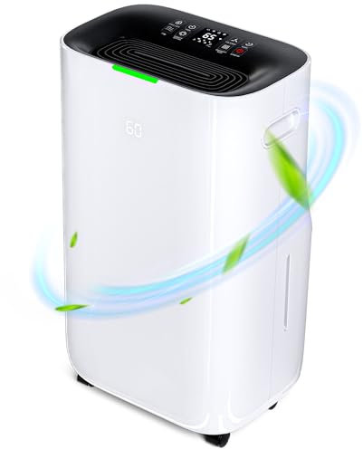 Rebongki 30L/Day Dehumidifier with Digital Humidity Display, Dehumidifiers for Home, 6.5L Water Tank, Laundry Drying, Continuous Drainage, Quiet Sleep Mode, 24H Timer, Ideal for Damp Condensation