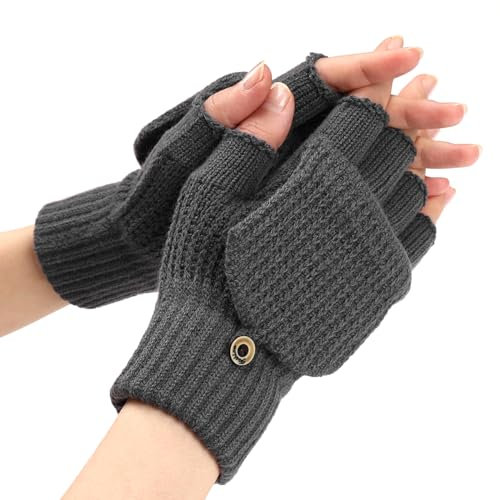 Zgehnao Strickhandschuhe, Strickhandschuhe, Winterhandschuhe, Wolle, fingerlose Handschuhe, Herren, Arbeitshandschuhe, grau, 15cm