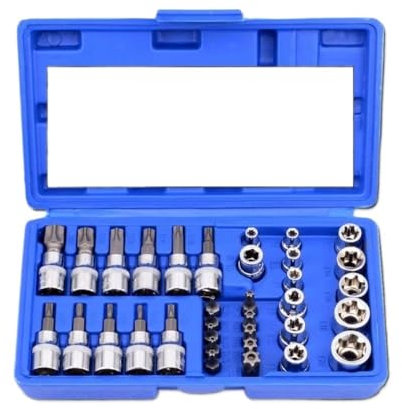 FRAOMHFW 34 PCS Star Socket Wrench Set 3/8'' Drive Socket E4-E20 Wrench Head T10-T55 Screwdriver Bit Hand Tools Car Repair Tool