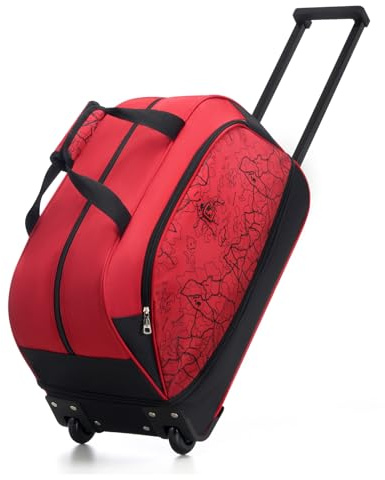 OIWAS Sac de Voyage à roulettes Trolley Bagage à Main Valise à roulettes Bagage de Cabine pour Femme Homme,50L à 60L, Rouge avec Motif Carte