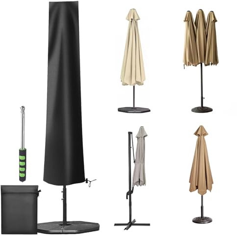 Aiwperer Funda Parasol Jardin Impermeable, Funda para Sombrilla Colgante Oxford 420D, Anti UV, Resistente a la Rotura, Funda para Sombrilla Playa Exterior con Cremallera (Negro, 190X30X81/46cm)