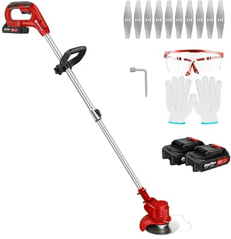 Metal Blade Strimmer Cordless Strimmers Electric Lawn Mower With 2 x 1.5Ah Batteries And Charger, Powerful Electric Garden Grass Trimmer Rechargeable Lightweight Yard Brush Cutter