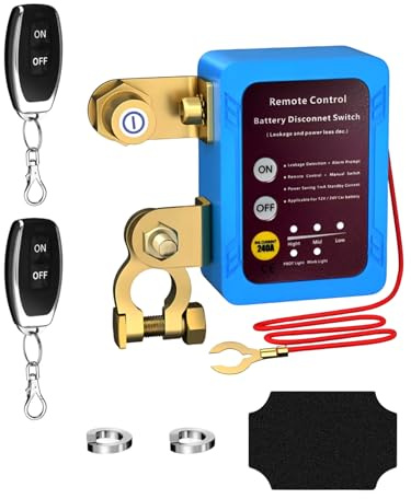 BuyWeek Autobatterieschalter Drahtloser Ferngesteuerter Auto Trennschalter Batterietrennschalter 12v 240A Batterie Kill Switch Anti-Diebstahl für Auto, RV, ATV, LKW, Boot (2 Fernbedienungen)