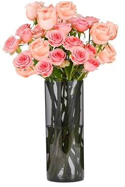 Koelaa Vaso in Acrilico Grigio Trasparente per Fiori - Vasi Cilindrici Infrangibili Decorativi, Portafiori Moderno per Interni/Esterni, Regalo Matrimonio/Casa/Ufficio, Centrotavola per Cena - 10x30cm