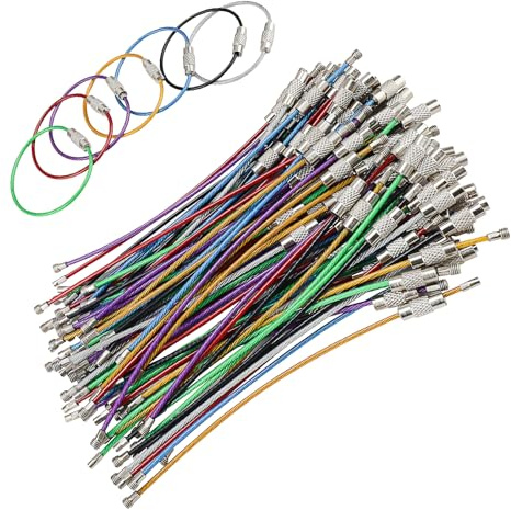 LNSYSNS Anneau Porte Clef, 105 Pièces Anneaux Porte-Clés Multifonction, Acier Inoxydable Anneaux de Boucle de Câble, Attache Porte Clef avec Dispositif à Vis, pour Suspendre Clés, Lampes Poche