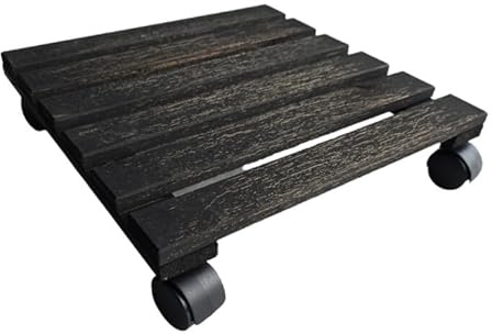 STOLMAK Pflanzenroller Eckig 30x30x8 cm Schwarz Blumentopf Untersetzer mit Rollen Outdoor Kiefernholz Wetterfest Rollbrett Pflanzen Transport Blumenuntersetzer Blumenroller Massivholz