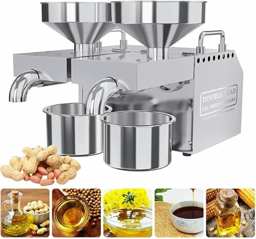 VYUJHNBG Oil Press Machine with Double Oil Outlets, Electric Automatic Oil Press Extractor, Stainless Steel Commercial Oil Press, with Intelligent Control for Home Kitchen Commercial Use