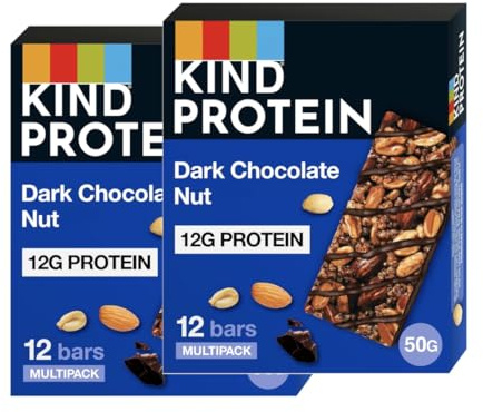 KIND Protein Bars, Gluten Free Snack Bars, Dark Chocolate Nut, High Fibre, Healthy Snack, Source of Protein, No Artificial Colours, Flavours or Preservatives, Multipack 24 x 50g