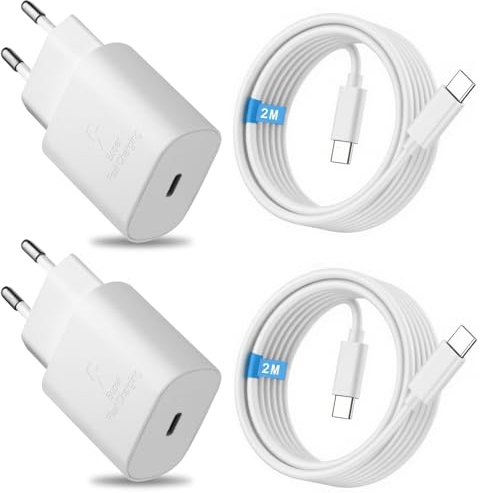 2 Pack USB C Chargeur 25W Câble pour Samsung Galaxy S26 S25 S24 S23 S22 S21 Ultra/Plus A57 A56 A55 A37 A36 A35 A26 A25 A17 A16 Z Fold7 Flip7 2M Câble Rapide Chargeur Secteur Adaptateur Voyage