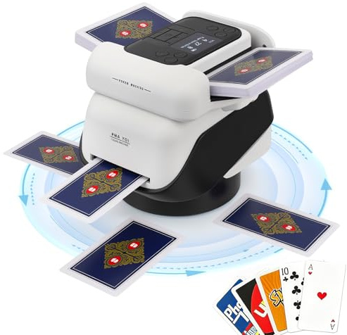 2-in-1 Automatic Card Shuffler and Dealer Machine,Ultra Quiet,Rechargeable Card Dispenser Machine,360° Rotating, 1-2 Deck Card Shuffler Machine for Poker,Support 8 Players (No Remote Control)