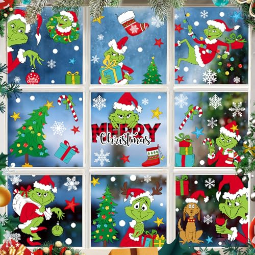 124 PCS Stickers Noel Fenetre,9 Feuilles Autocollant de Noel Fenetre Electrostatique,Décoration de Fenêtre pour Noël,Décorations de Noël pour Fête,Maison,Fenêtre