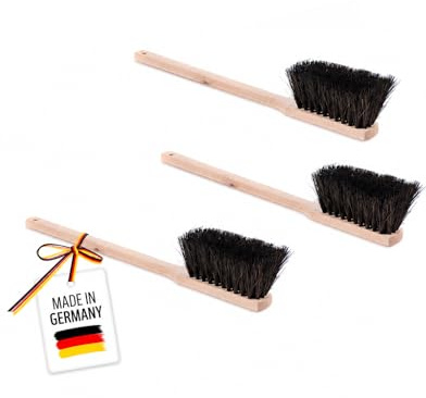 3 Langstiel Handfeger Arenga Natur Borsten 60cm Lang Holzgriff Handbesen | 3er-Set, Nass- und Ölbeständig, Mittelharte Naturfaser-Borsten, Extra langer Stiel