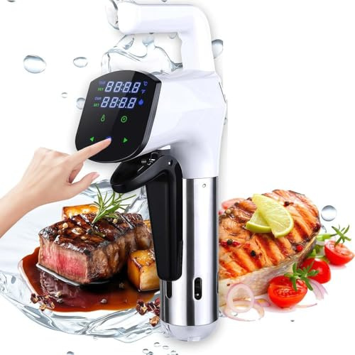 WENNEWU Máquina de Cocina al Vacío, Kit Sous Vide Eléctrico 1100W con Pantalla Digital LED, Control de Temperatura y Tiempo, Cocedor de Precisión de Acero Inoxidable para Filetes,Blanca