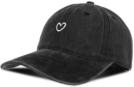 Womens Baseball Cap Cute Heart Embroidered Hat Vintage Sport Visors Adjustable Baseball Caps for Women and Men (Black)