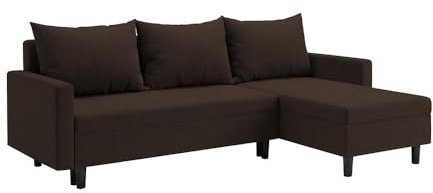 FORNIRO 24 Oslo Ecksofa Braun Wohnzimmer Couch Schlafsofa Polstersofa | Mit Schlaffunktion & Bettkasten - L-Form - Kissen - Stoff Komfort | ausziehbar Gäste bequem Stauraum Design hochwertig robust