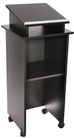 fvscgjmwp Portable Conference Presentation Stand with Wheels 44x18x18 Inch, Mobile Podium for Classroom Church, Rolling Wooden Lectern with Locking Casters, Teacher Speaking Desk, Movable Pulpit